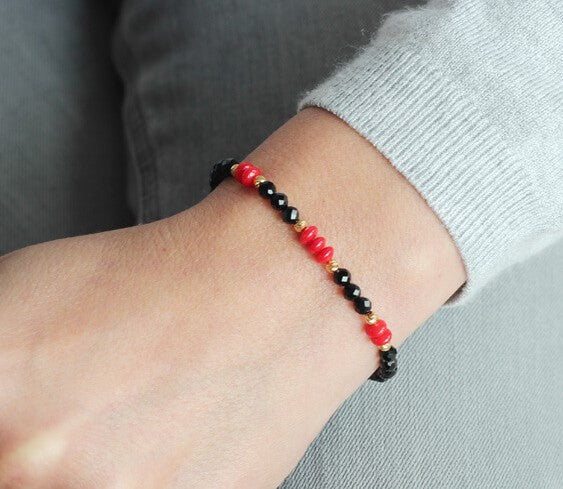 Black Onyx Red Coral Bracelet model