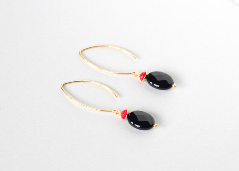 Black Onyx Red Coral Earrings Ireland