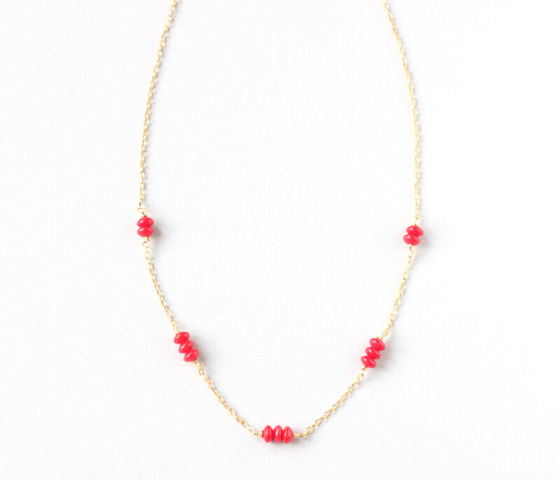 Red Coral Delicate Gold Necklace