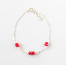Red Coral Delicate Silver Bracelet