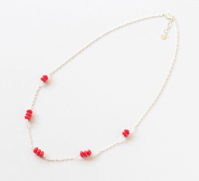 Red Coral Delicate Silver Necklace