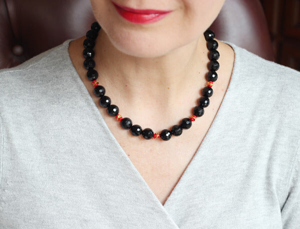 Black Onyx Red Coral Chunky Necklace model