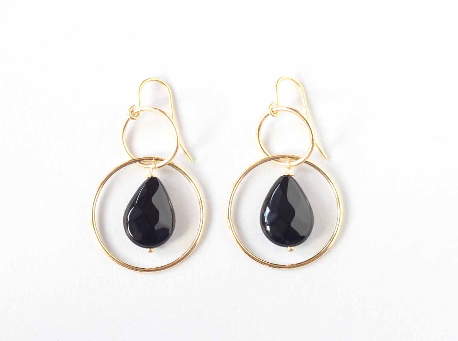 black onyx teardrop hoops ILgemstones new