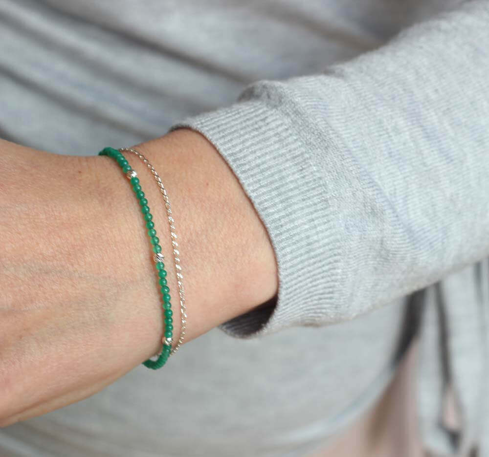 Green Agate Silver Bracelet