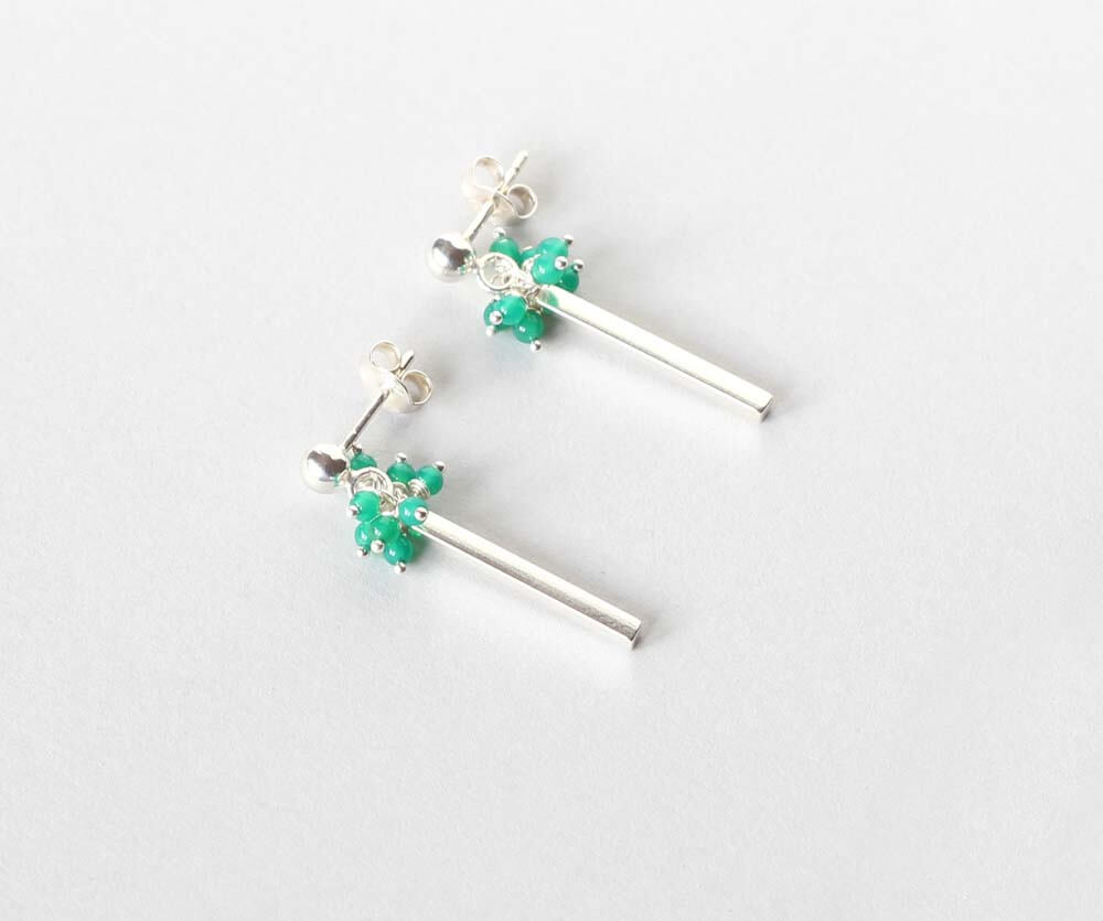 Green Agate Silver Stick Earrings