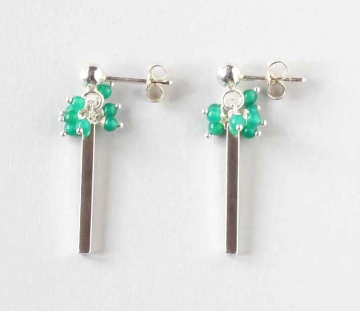 Green Agate Silver Stick Earrings