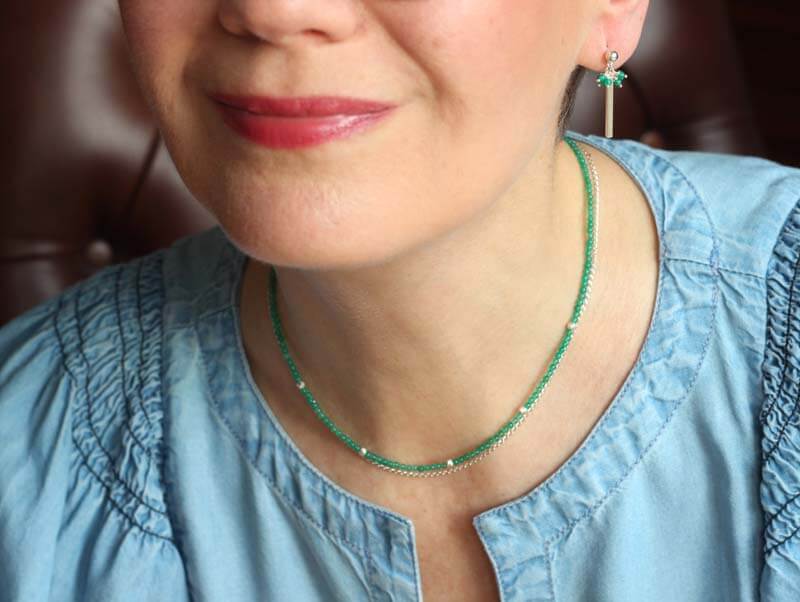 Green Agate Silver Stick Earrings