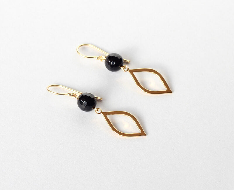 black onyx gold marquise earrings Ireland