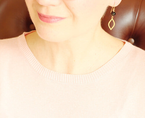 black onyx gold marquise earrings model