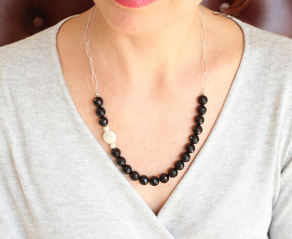 black onyx silver necklace styled