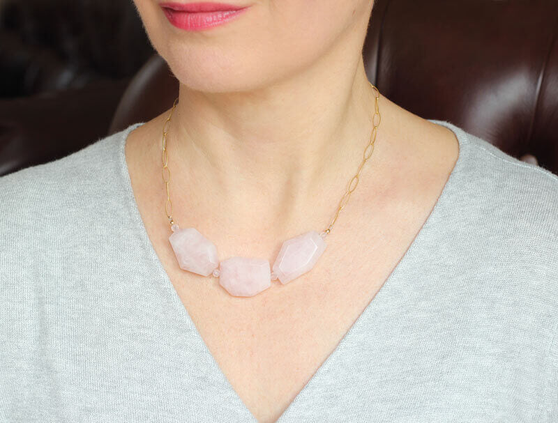 Rose Quartz Gold Necklace model