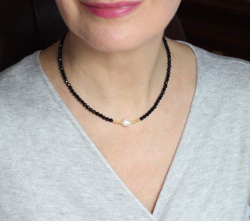 Black Onyx Pearl Necklace - ILgemstones