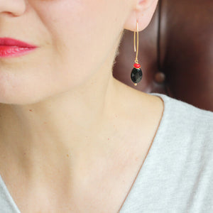 Black Onyx Red Coral Earrings model