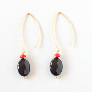 Black Onyx Red Coral Earrings