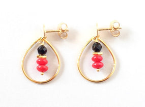 Black Onyx Red Coral Studs