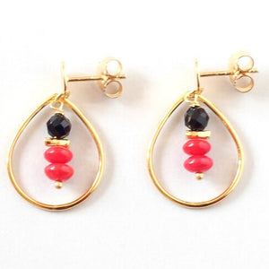 Black Onyx Red Coral Studs