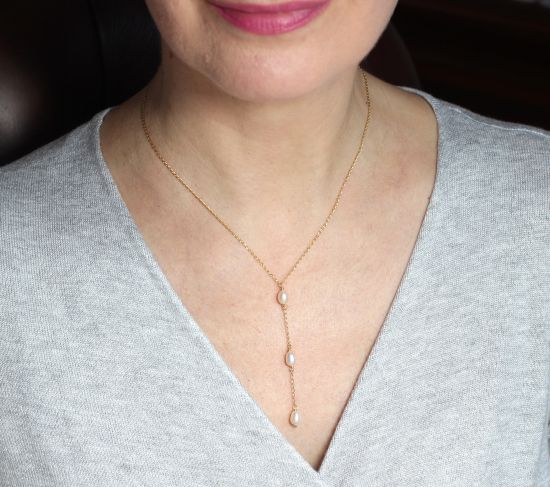 Pearl Gold Drop Necklace model