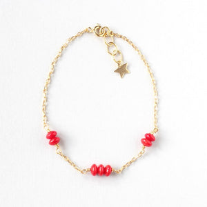 Red Coral Delicate Gold Bracelet