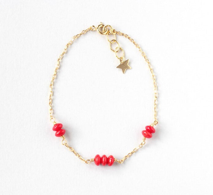 Red Coral Delicate Gold Bracelet
