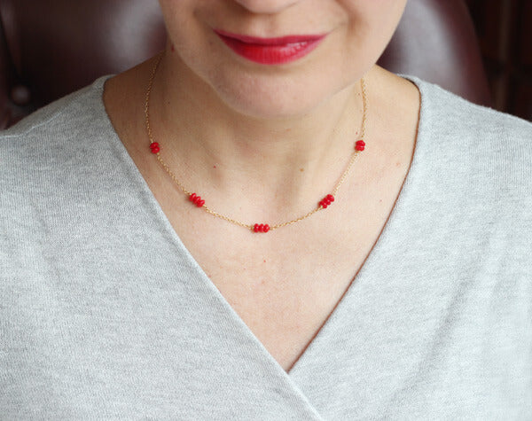 Red Coral Delicate Gold Necklace model