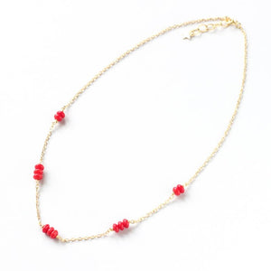 red coral delicate gold necklace