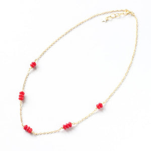 Red Coral Delicate Gold Necklace