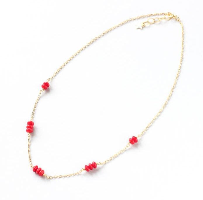 Red Coral Delicate Gold Necklace