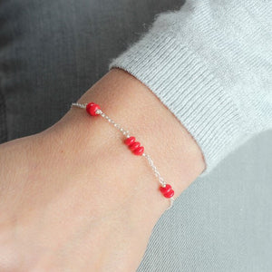 Red Coral Delicate Silver Bracelet model