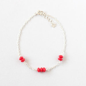 Red Coral Delicate Silver Bracelet