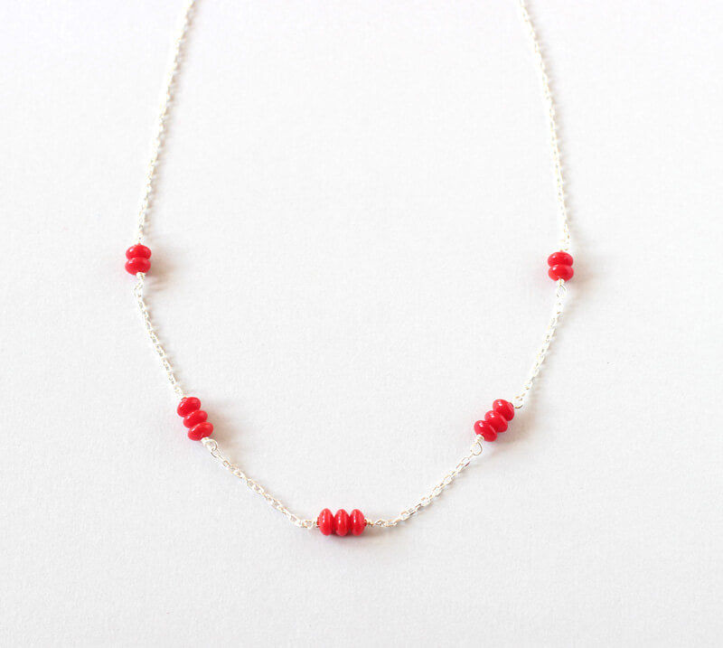Red Coral Delicate Silver Necklace