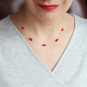 Red Coral Delicate Silver Necklace model