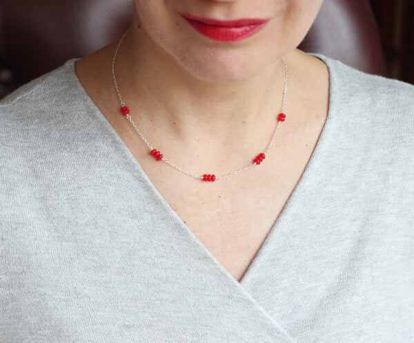 Red Coral Delicate Silver Necklace model