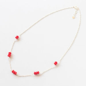red coral delicate silver necklace