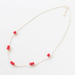 Red Coral Delicate Silver Necklace