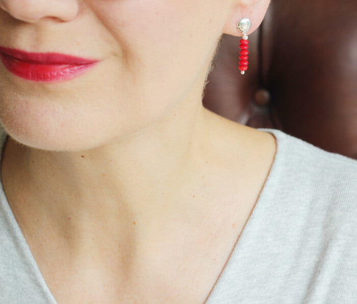 Red Coral Silver Studs