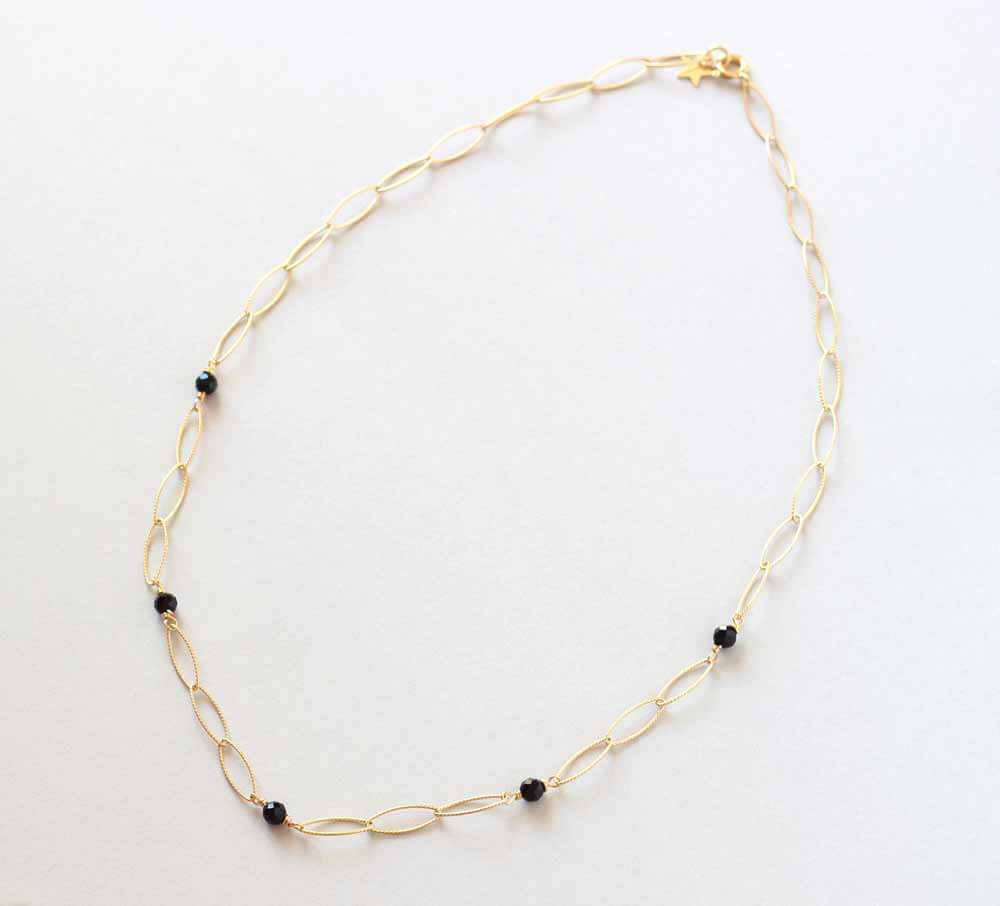 black onyx gold necklace smaller beads