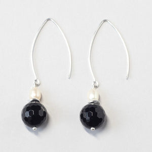 black onyx pearl earrings long