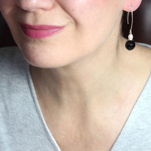 black onyx pearl earrings long model