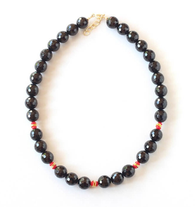 Black onyx red coral chunky necklace