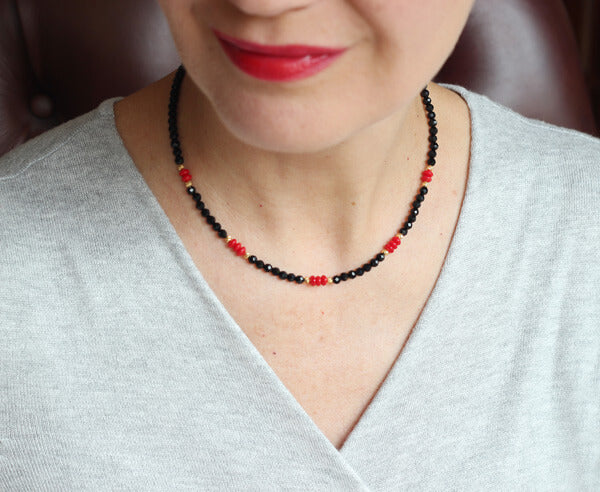 Black Onyx Red Coral Necklace model