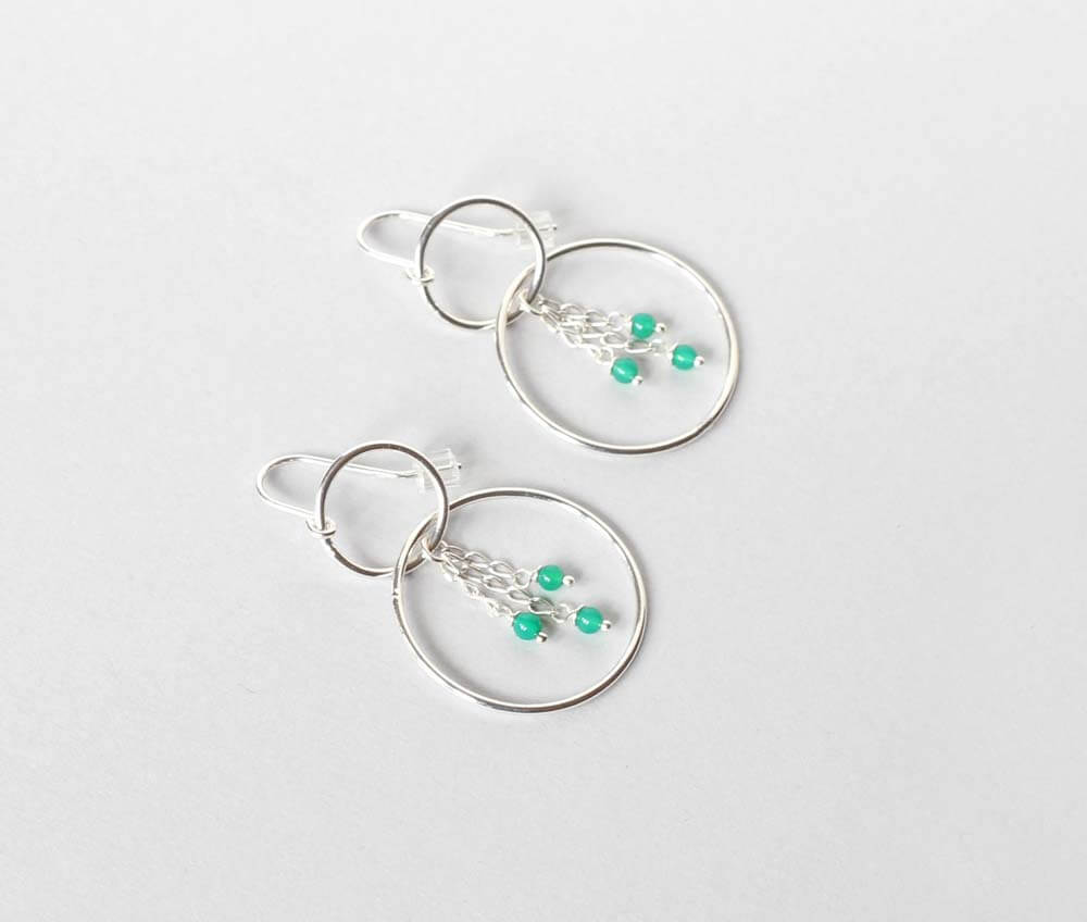 Green Agate Silver Hoops