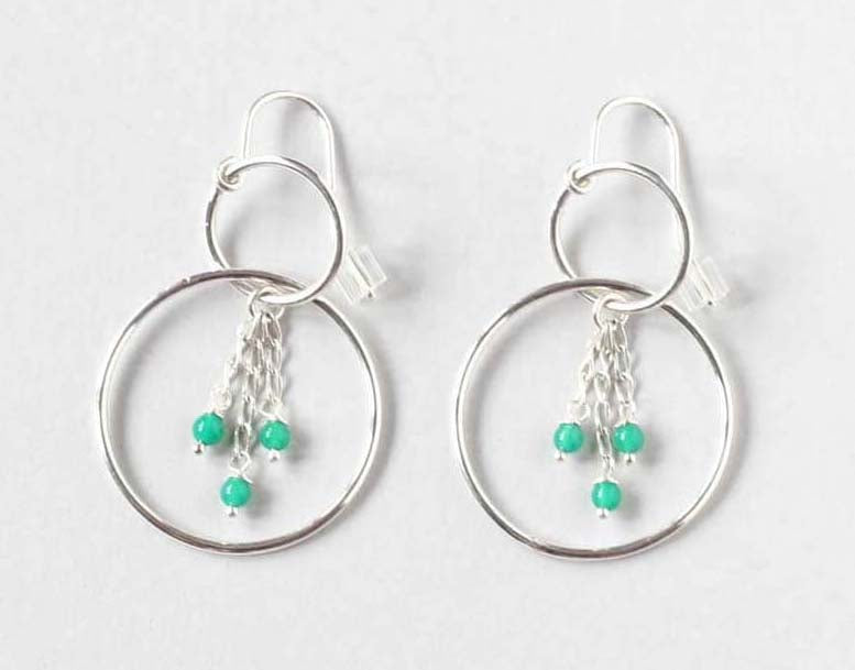 Green Agate Silver Hoops