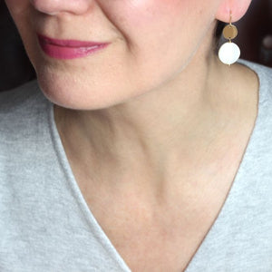 Mother of Pearl White Disc Earrings model