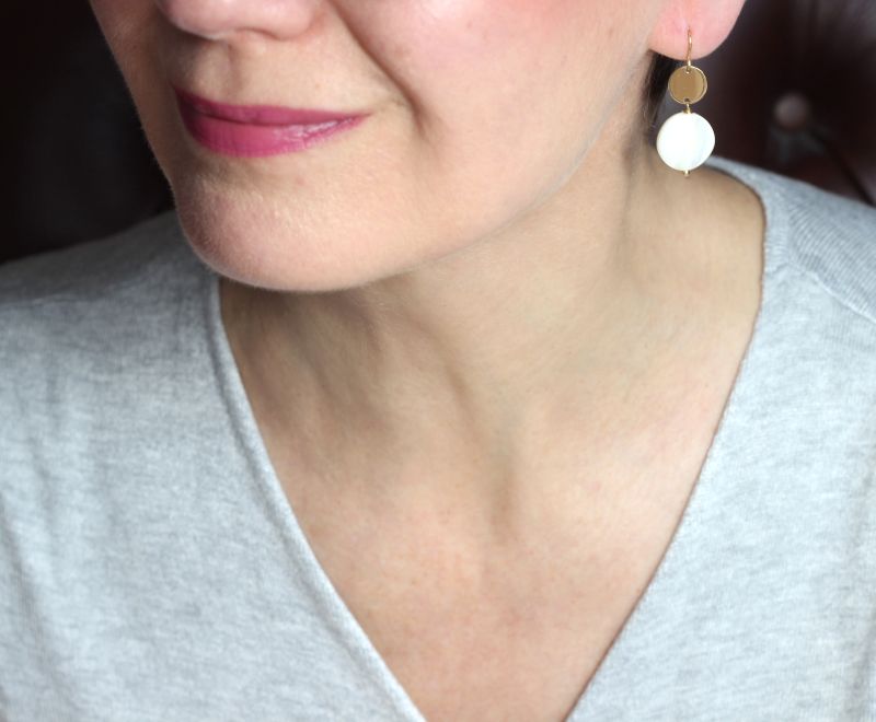 Mother of Pearl White Disc Earrings model