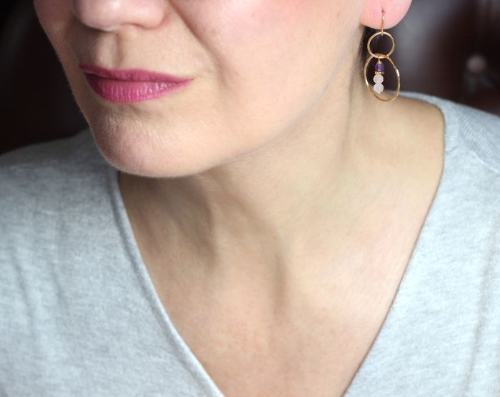 rose quartz hoop earrings model