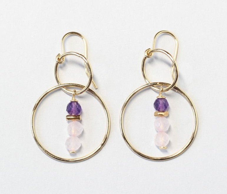 rose quartz hoop earrings