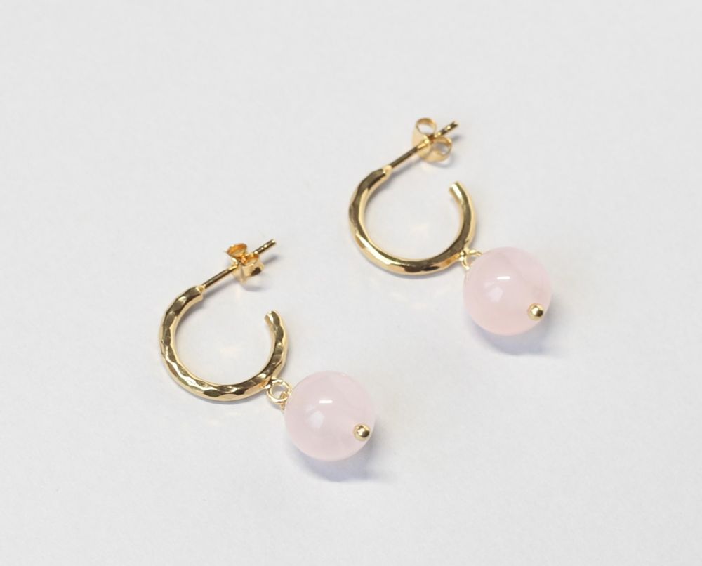 rose quartz hoops ILgemstones