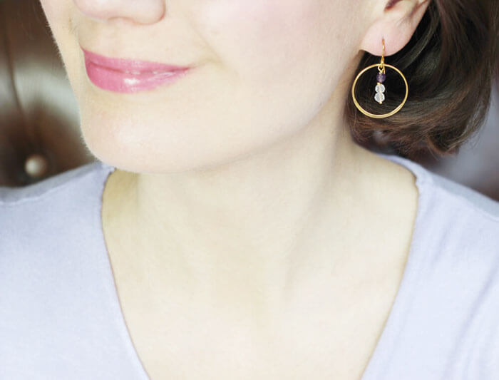 rose quartz hoop earrings styled
