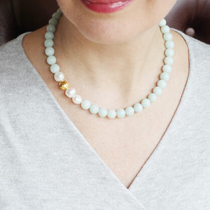 amazonite necklace on a model
