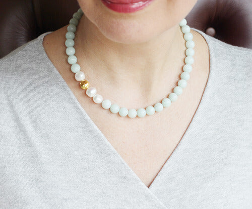 amazonite necklace on a model